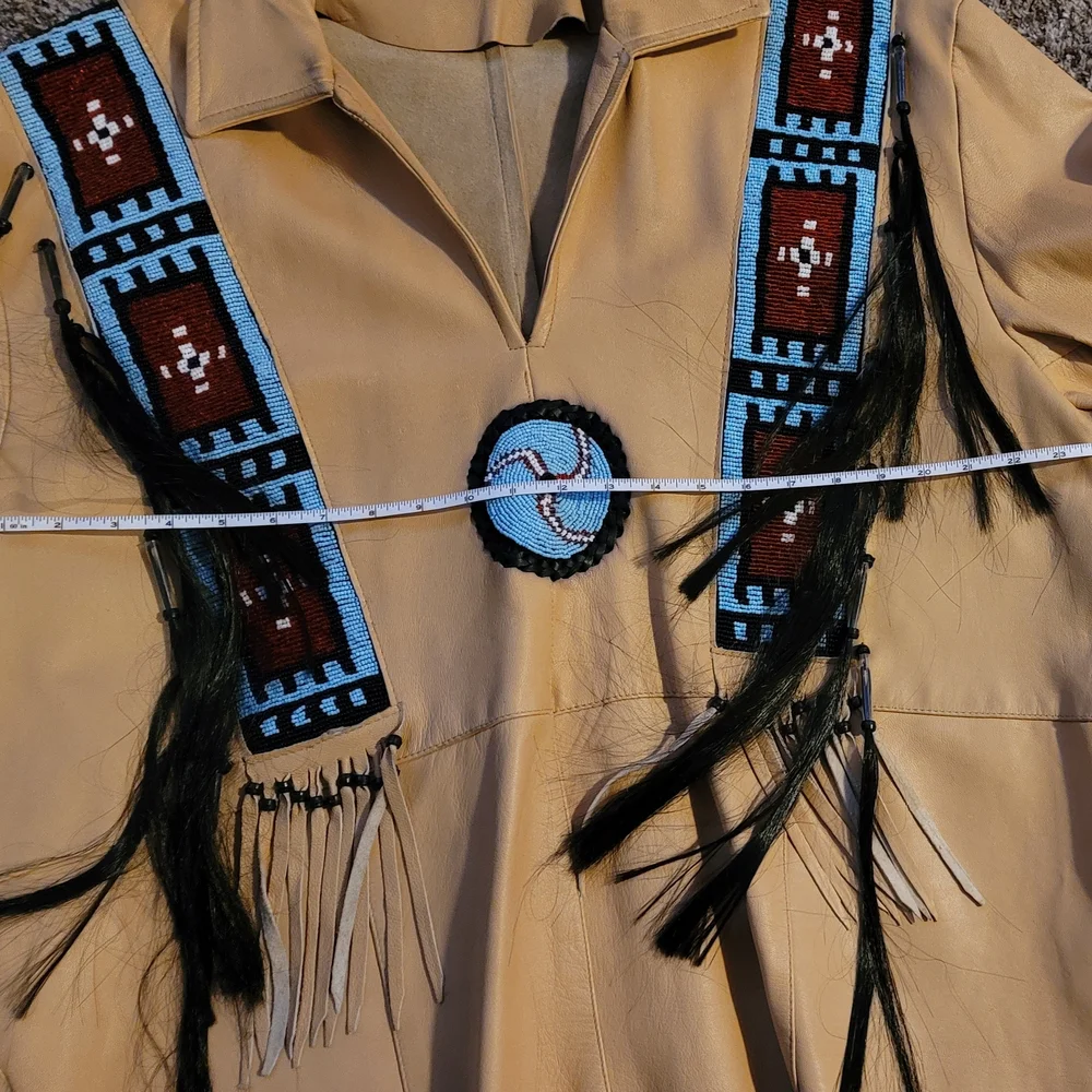 Fringed Leather Jacket with Beaded Design - Picture 9 of 12